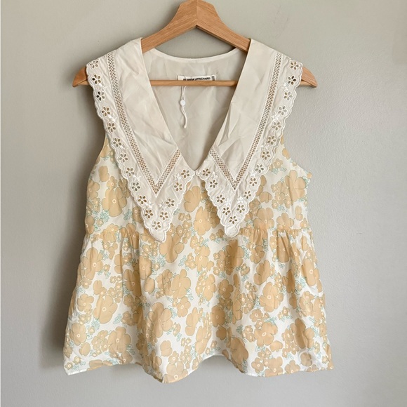 Amanda Uprichard was oversized lace collar floral top - Picture 1 of 5